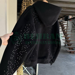 Custom OEM Winter Men's Oversized Heavyweight 100% Cotton Fleece Rhinestone Double Zip-Up <b>Hoodie</b> & Sweatshirts Streetwear - Product Image 5