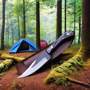 Cuchillo de Caza de Acero de Damasco Hecho a Mano de Grado Industrial HTTC STORE, Forjado a Mano, Funda de Cuero, Espiga Completa, OEM 56HRC, Borde Plano 1 - Product Image 1