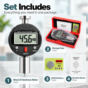 เครื่องทดสอบความแข็งแบบดิจิตอล 0-100HD Shore D Durometer หน้าจอ LCD หัววัดทำจากสแตนเลส - มีบริการ OEM - Product Image 2