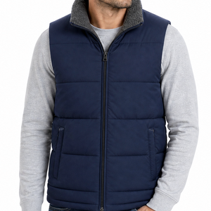 Chaleco Acolchado Azul Marino Premium para Hombre, Cuello Alto, Cierre de Cremallera, Resistente al Viento, Chaqueta Casual de Invierno, Relleno de Poliéster, Bolsillos - Product Image 2