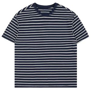 Camiseta a Rayas de Algodón 100% de Alta Calidad al por Mayor, Cuello Redondo, Teñida con Hilo, Rayas Verticales, Camiseta Informal para Hombre - Product Image 4
