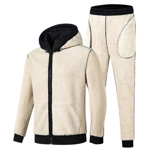 Men Breathable 100% Cotton Fleece Tracksuit Set Hooded Drawstring Closure Jacket <b>Jogger</b> Pants <b>Sherpa</b> <b>Lined</b> Winter Casual - Product Image 5