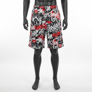 กางเกงว่ายน้ำผ้าโพลีเอสเตอร์เนื้อนุ่ม ระบายอากาศได้ดี สีแดง ดำ ขาว ลายสตรีท พิมพ์ลายแบบซับลิเมชั่น ปักโลโก้แบบทอตามสั่ง กางเกงขาสั้นตาข่ายสำหรับผู้ชาย - Product Image 2