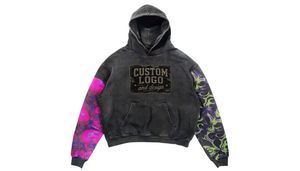Fournisseur de sweats à capuche oversize avec broderie vieillie, délavage vintage, délavage à l'acide, délavage à la pierre, strass, logo personnalisé, MOQ 10, vente en gros - Product Image 4