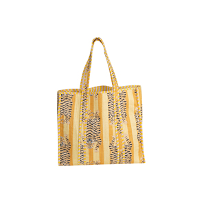 Handmade Durable Lightweight Quilted Cotton Tote <b>Bag</b> Tiger Print Orange Striped Reversible Open Shoulder Autumn Washable Beach - Product Image 3