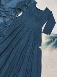 Elegant Blue Rayon Salwar Kameez With Dupatta Floor-Length Loose Fit Women's Wedding Wear India Pakistan Style - Product Image 2