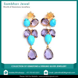 เครื่องประดับแฟชั่นสตรีพลอยสีม่วงอเมทิสต์เทอร์ควอยซ์สีม่วงธรรมชาติ925แข็งเงินสเตอร์ลิงชุบทองปาร์ตี้งานแต่งงาน - Product Image 3