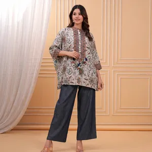 Chemisier ample à manches longues et col en V pour femme, imprimé floral, style indien pakistanais, chemise ethnique bohème, mode décontractée automne - Product Image 3