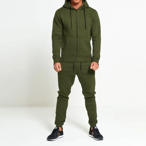 Men Solid Green Cotton Tracksuit <b>Hooded</b> Full <b>Zip</b> Sweatshirt Jogger Pants Set Casual Autumn Wear - Product Image 5