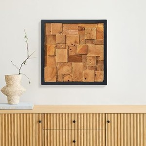 Arte de Pared Bohemio de Madera de Teca Reciclada con Borde Natural y Acabado Quemado, Decoración de Pared Rectangular Hecha a Mano |   Venta al por mayor - Product Image 3