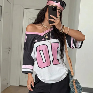 Camiseta deportiva de malla con cuello en V y manga corta para verano, talla grande, para hombre y mujer - Product Image 1