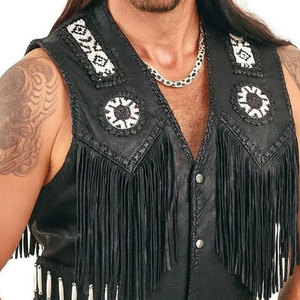 Men Western Fringe Vest <b>Suede</b> Leather Sleeveless <b>Jacket</b> Cowboy Tassel <b>Biker</b> Festival Rodeo Wear Wear Premium OEM Apparel - Product Image 4