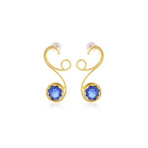 Elegant Gold Plated Ink Blue Hydro Gemstone Brass <b>Earring</b> Handmade Fashion Jewelry for Women Gift - Product Image 1