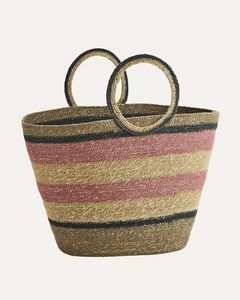 Panier de rangement en rotin fait main avec motif rayé, style bohème, décoration intérieure, organisateur de salon, forme rectangulaire - Product Image 1
