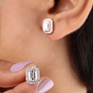 Pendientes de Oro de 14 Quilates con Diamantes Cultivados en Laboratorio con Corte Esmeralda, Pendientes de Diamantes Rectangulares de Lujo para Mujer, Joyería Fina de Oro - Product Image 1