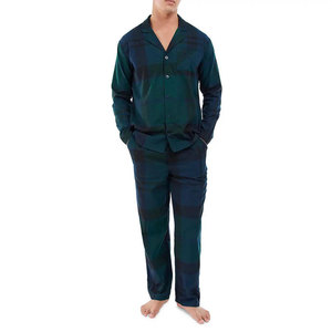 Ensemble pyjama en coton à manches longues pour hommes, vêtements de nuit à boutons sur le devant avec pantalon à taille élastique pour toutes les saisons - Product Image 1