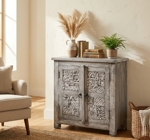 Armoire de salon en bois massif à 2 portes avec étagères réglables, design gain de place, construction durable et écologique - Product Image 2