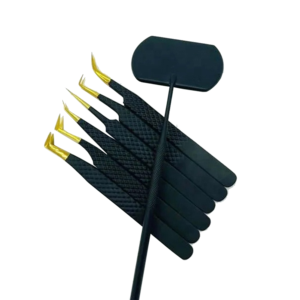 Juego de 7 Pinzas para Pestañas Negras y Doradas y Espejo para Pestañas, Herramientas de Precisión con Punta de Fibra de Acero Inoxidable, Kit de Marca Privada OEM - Product Image 1