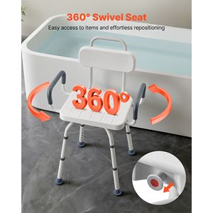 Sedia da Doccia Regolabile in Altezza con Braccioli e Schienale, Capacità 180 Kg, Design Leggero per Vasca e Cabina Doccia - Product Image 2