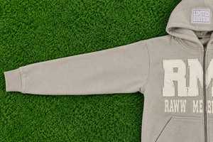 RMO Raww Members Only Herren Kapuzenpullover Fleece-Sweatshirt 100% Baumwolle Hellgrau Reguläre Ärmel Winterbekleidung mit Aufdruck - Product Image 3