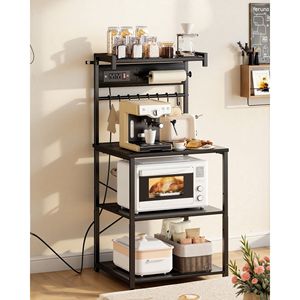 Étagère de cuisine avec prise électrique, câble de 4,6 pieds, largeur de 23,6 pouces, support robuste en forme de X, 8 crochets pour le rangement dans la salle de bain - Product Image 1