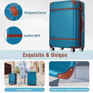 28 \ "espandibile Spinner valigia blu leggero ruote singolo bagaglio Vintage Hardshell TSA lucchetto singolo Vintage Vintage - Product Image 4