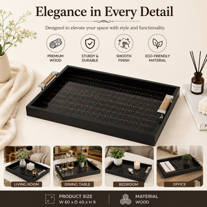Premium Black Wooden Serving Tray with Handles Luxury Rectangular Decorative Tray for Home Hotel Restaurant Coffee <b>Table</b> Display - Product Image 4