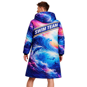 Veste parka Elite Swim, manteau long à capuche avec doublure polaire chaude, coupe-vent et résistant à l'eau, couleur bleu vif - Product Image 5