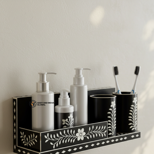 ชั้นวางของติดผนังลายกระดูกสีดำ ดีไซน์ทันสมัย ชั้นวางของในห้องน้ำลายกระดูกสีดำทันสมัย - Product Image 4