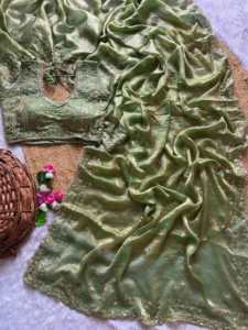 Designer Embroidery Sequence Work Fandy <b>Satin</b> Silk <b>Saree</b> Paired With Fully Stitched Sequence Work Fandy <b>Satin</b> Silk Blouse - Product Image 5