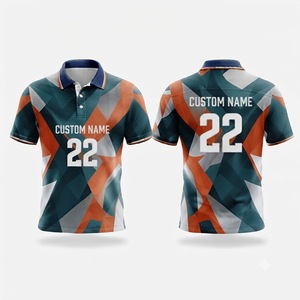 Custom Geometric Pattern Men's <b>Polo</b> Shirt Teal <b>Orange</b> Grey Short Sleeve Breathable Digital Printed Casual Sport Uniform - Product Image 1