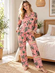 Vestido Casual con Estampado Animal Rosa para Mujer, Diseño Tropical de Palmeras, Zebras y Flamencos, Vestido de Verano Transpirable, Ropa de Dormir con Estampado Animal para Mujer - Product Image 1