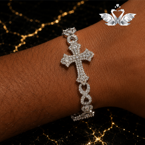 Cross Moissanite Charm <b>Bracelet</b> 925 Silver Rhodium Plated Pave Setting Religious Jewelry Unisex - Product Image 1
