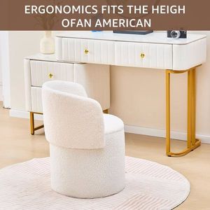 Tabouret de vanité pliable moderne avec repose-pieds en velours Teddy, siège supplémentaire et petite table d'appoint, ottoman de rangement extra confortable - Product Image 4