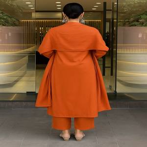 VASTRA COTTAGE Tesla Besticktes Anarkali Plazo Set mit Chanderi Spitzen-Dupatta Orange Damen Ethnische Kleidung Party-Outfit - Product Image 4