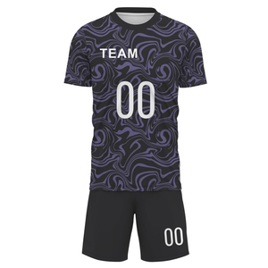 Men Black <b>Soccer</b> Jersey With Purple Pattern Short Sleeve Crew Neck Moisture Wicking Sublimated Print Adult Regular Fit - Product Image 3