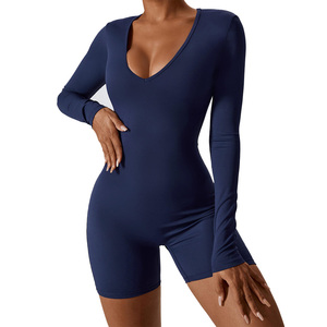 Women's Quick Dry One Piece Fitness Yoga <b>Jumpsuit</b> Set Breathable Solid Yoga Set Scoop Neck Full Sleeve Seamless Bodysuit - Product Image 1