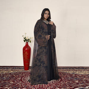 Abaya ouverte à sequins légers avec silhouette fluide et motif imprimé sur toute la surface pour femme – Tenue de soirée modeste – Vente en gros - Product Image 3