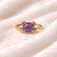 Bague Moku pour femme en pierre de lune, motif crabe, cabochon ovale, sertissage griffes, laiton plaqué or/argent, naturelle, ajustable, Glamour Océan