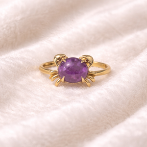 Anillo de cangrejo de latón para mujer Moku Jewellery con cabujón de amatista y engaste de garras, ajustable, inspirado en el océano, glamuroso, anillo de piedra de nacimiento de febrero - Product Image 4