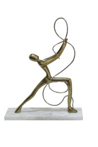 Statue abstraite de gymnaste rythmique en bronze et aluminium argenté - Sculpture moderne de figurine athlétique sur socle en marbre, accent décoratif pour la maison - Product Image 3