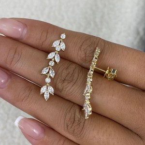 Pendientes de Diamantes Redondos Marquise, Pendientes Colgantes de Diamantes Cultivados en Laboratorio, Pendientes de Oro para Novia, Pendientes Finos de Diamantes para Boda, Regalo - Product Image 2