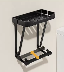 Support mural double en acier inoxydable noir mat OEM/ODM pour rouleaux de papier toilette avec étagère de rangement – Organisateur de salle de bain - Product Image 1