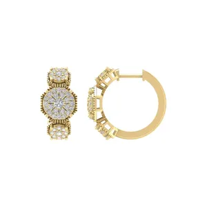 Pendientes de Aro Redondos de Oro Amarillo de 14k con Diamantes Naturales, Chapados en Oro de Lujo, Regalo Unisex - Product Image 3