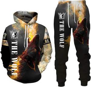 Sudadera con Capucha y Estampado de Lobo en 3D, Conjunto de 2 Piezas con Pantalones Deportivos para Hombre y Mujer - Product Image 4