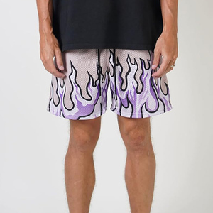 Pantalones Cortos de Baloncesto Unisex de Malla con Estampado de Llamas Púrpuras, Cierre con Cordón Ajustable, Ropa Deportiva Transpirable para Verano, Talla Adulto - Product Image 6
