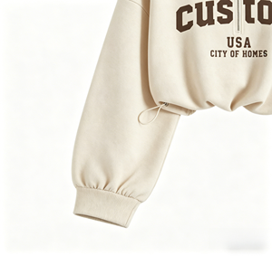 OEM Custom <b>Women's</b> <b>Cropped</b> <b>Half</b> <b>Zip</b> <b>Sweatshirt</b> Color Block Collar Custom Logo Letter Print Streetwear Pullover with Drawstring - Product Image 6