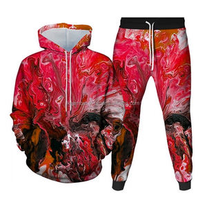 Ensemble de vêtements d'entraînement de jogging imprimés numériques 3D épais et colorés de meilleure qualité avec col à capuche pour la course d'hiver - Product Image 2