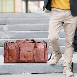 100% Genuine <b>Leather</b> Brown Waterproof <b>Duffle</b> Travel Overnight Weekend Gym Sports Unisex Comfortable Light Weight Customizable - Product Image 2