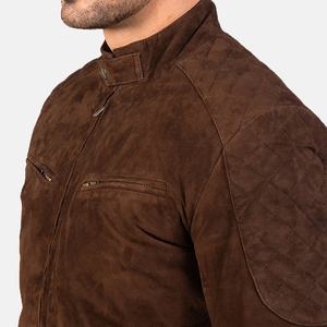 Wholesale Men Genuine Brown <b>Suede</b> <b>Leather</b> Cafe Racer <b>Jacket</b> Cowboy Motorcycle Racing <b>Jacket</b> - Product Image 5